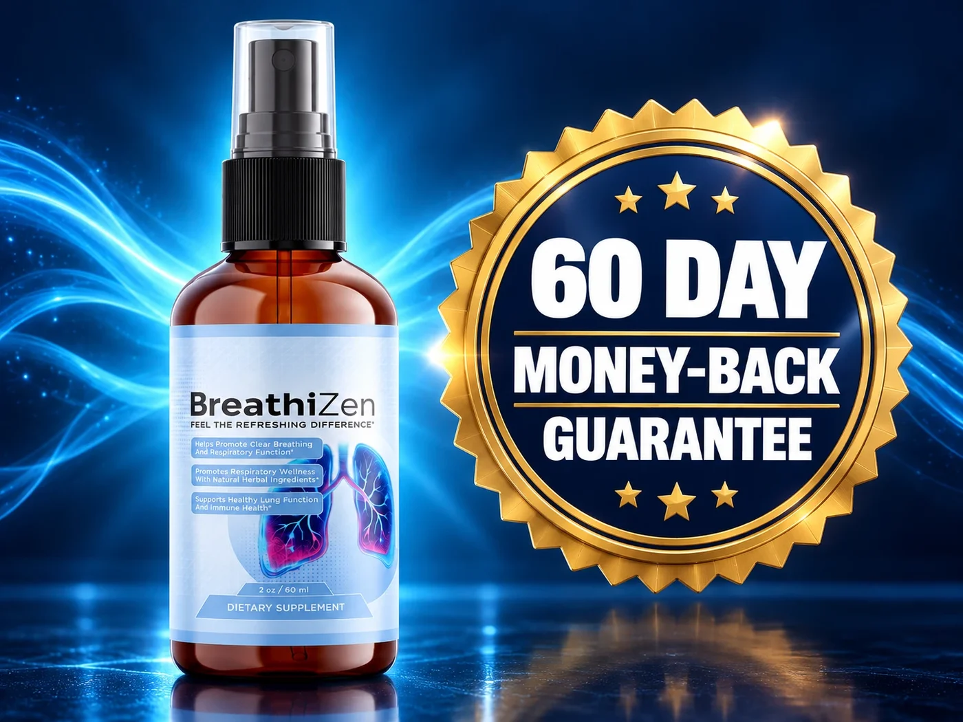 BreathiZen bottle with its 60-day money-back guarantee